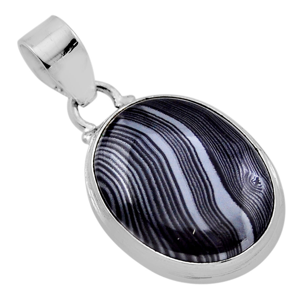 14.09cts natural black psilomelane (crown of silver) oval silver pendant n35027