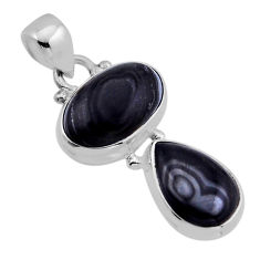 10.33cts natural black psilomelane (crown of silver) oval silver pendant n51499