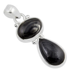 9.56cts natural black psilomelane (crown of silver) oval silver pendant y53617