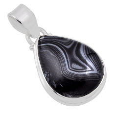 13.61cts natural black psilomelane (crown of silver) pear silver pendant n31235