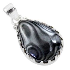 14.23cts natural black psilomelane (crown of silver) pear silver pendant t77430