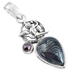 Clearance Sale- 14.41cts natural black psilomelane 925 silver cupid angel wings pendant p55304