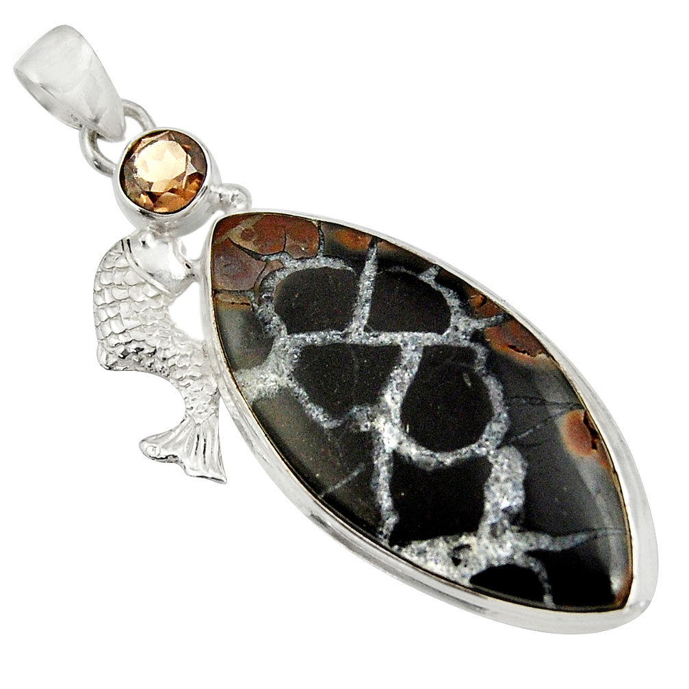  black septarian gonads 925 silver fish pendant jewelry d41471