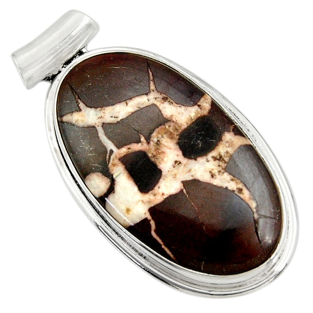 26.70cts natural black septarian gonads 925 sterling silver pendant d41466