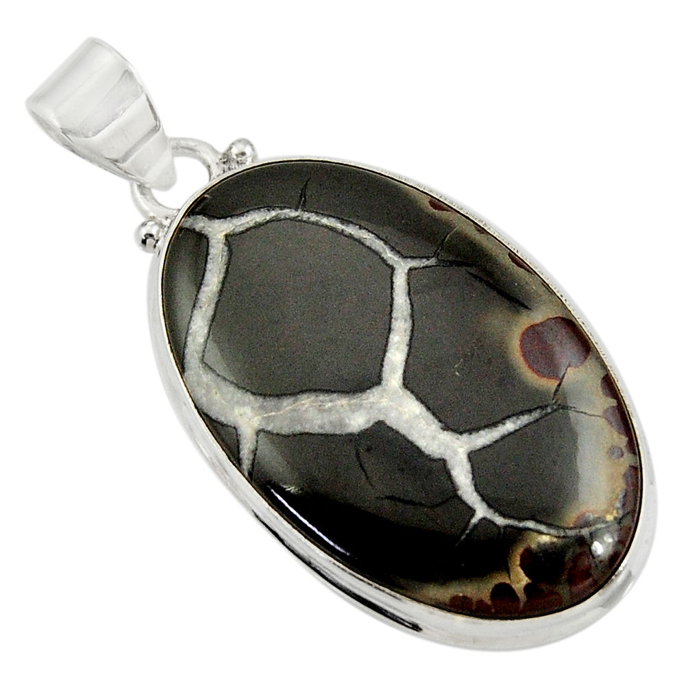 28.70cts natural black septarian gonads 925 sterling silver pendant d41469