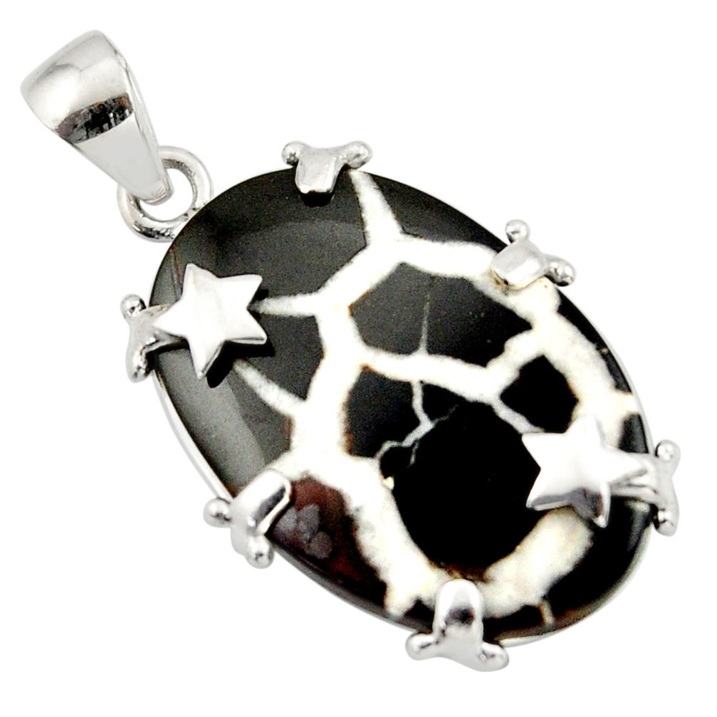 22.09cts natural black septarian gonads 925 sterling silver pendant d45972