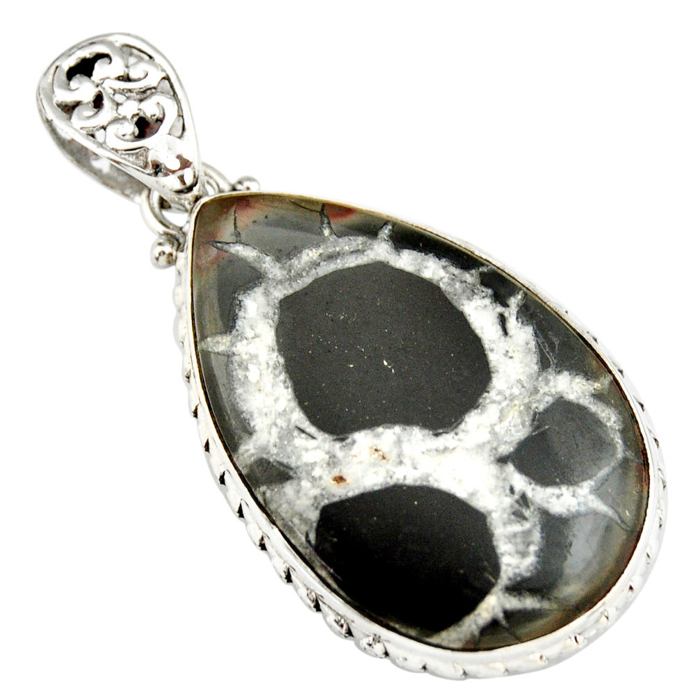 27.70cts natural black septarian gonads 925 sterling silver pendant r20125