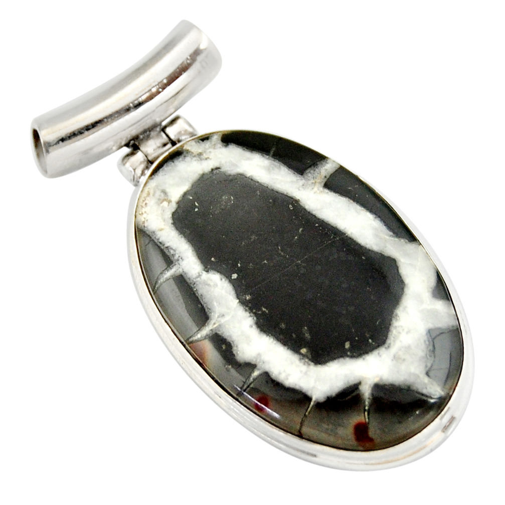 22.59cts natural black septarian gonads 925 sterling silver pendant r20127