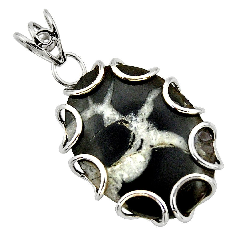 24.61cts natural black septarian gonads 925 sterling silver pendant r44568