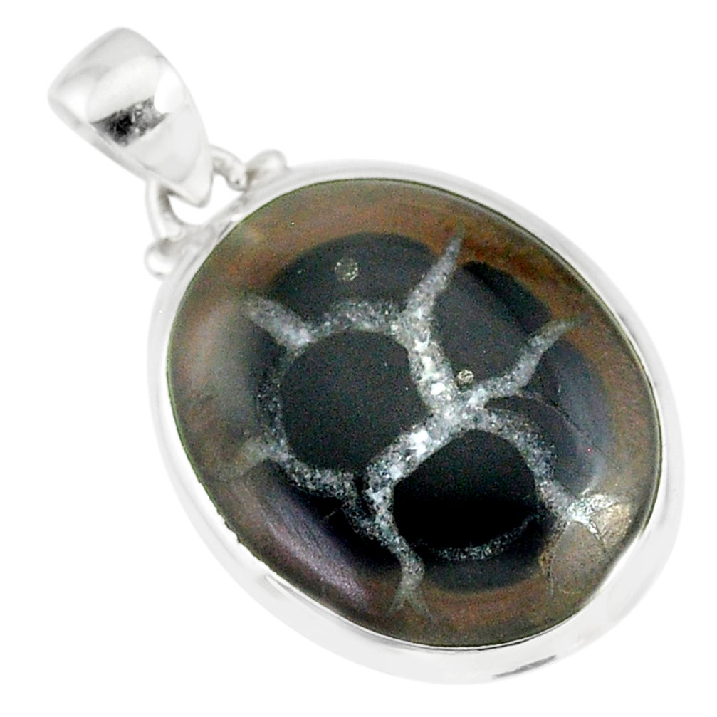 14.79cts natural black septarian gonads 925 sterling silver pendant r86602