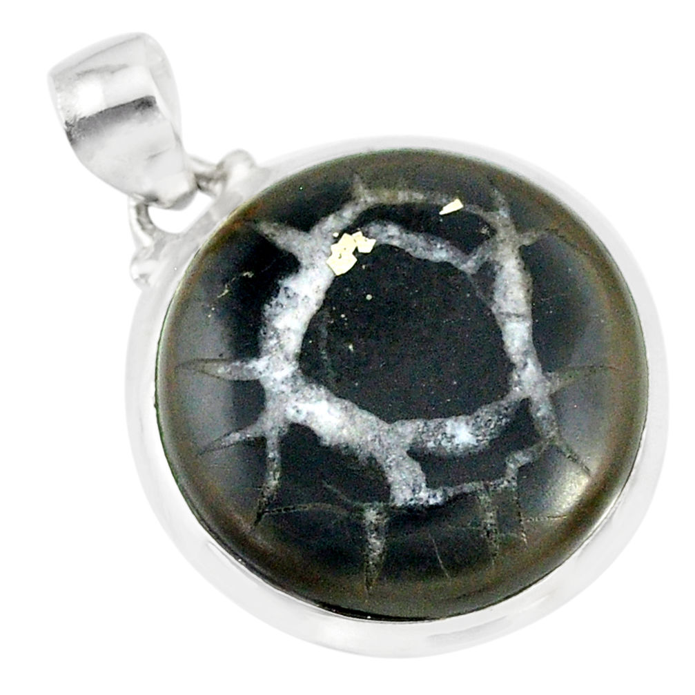 17.34cts natural black septarian gonads 925 sterling silver pendant r86609