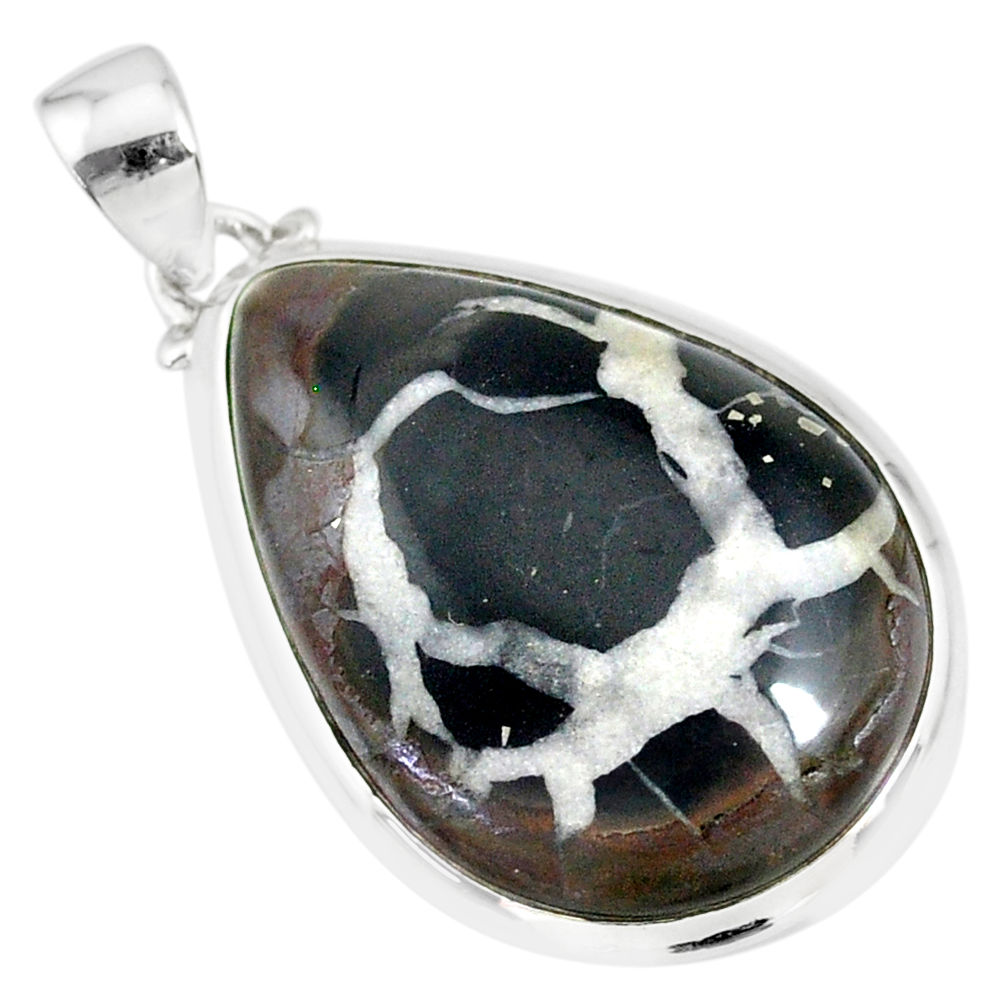 19.42cts natural black septarian gonads 925 sterling silver pendant r86610