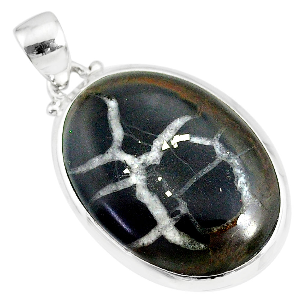 16.85cts natural black septarian gonads 925 sterling silver pendant r86615