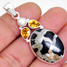17.42cts natural black septarian gonads citrine pearl 925 silver pendant y5732