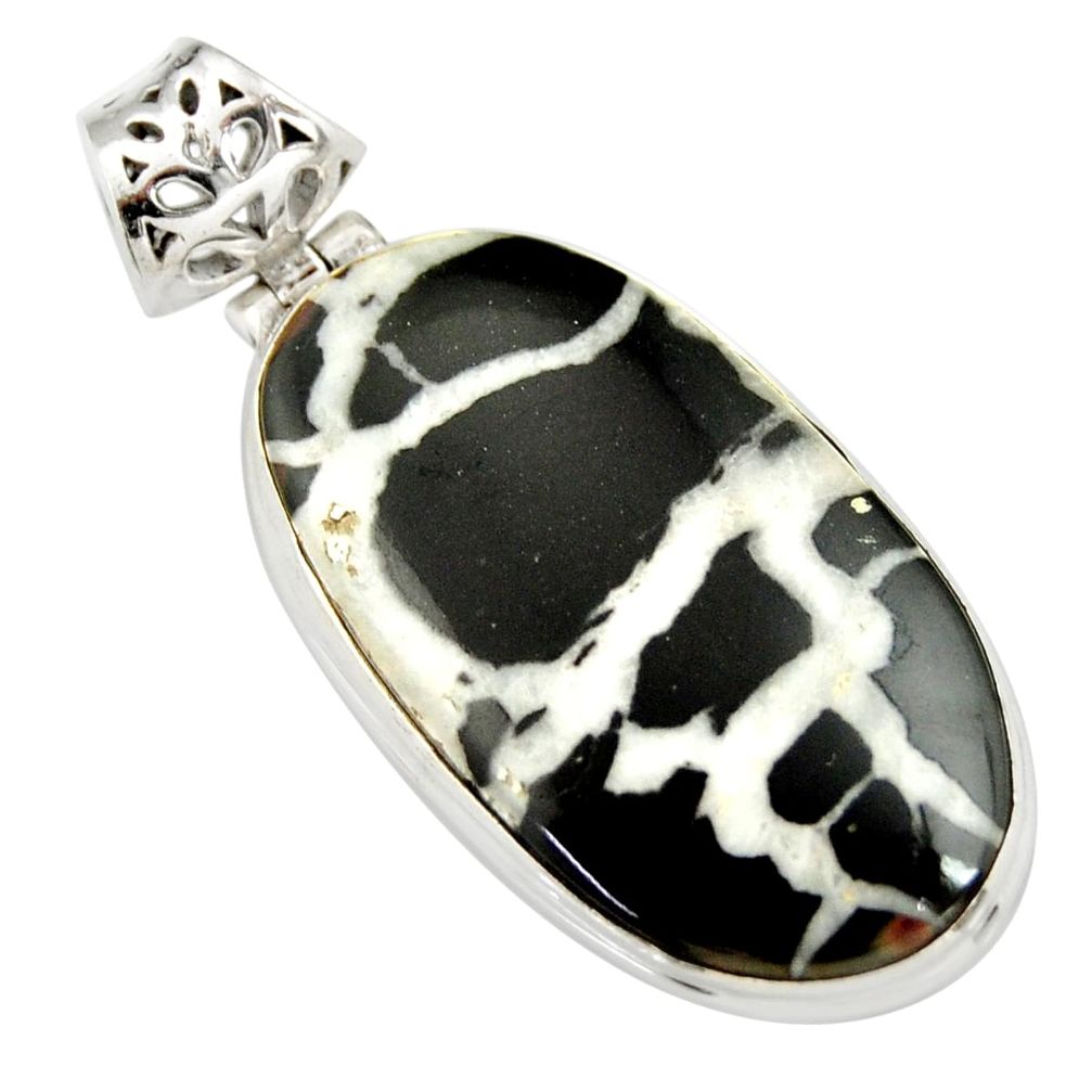 23.46cts natural black septarian gonads oval 925 sterling silver pendant r20121