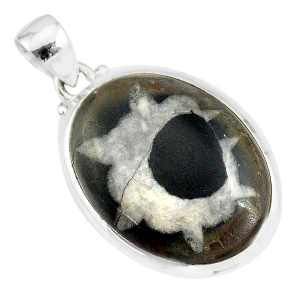 16.85cts natural black septarian gonads oval 925 sterling silver pendant r86614