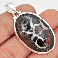 19.99cts natural black septarian gonads oval 925 sterling silver pendant y9501