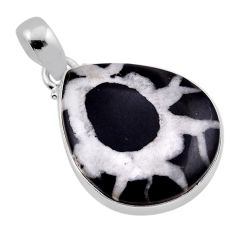 20.69cts natural black septarian gonads pear 925 sterling silver pendant n36791