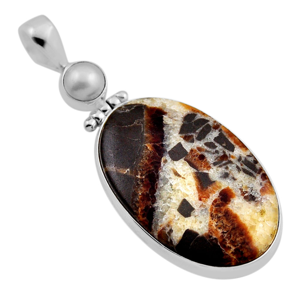 28.30cts natural black septarian gonads pearl 925 sterling silver pendant n25008