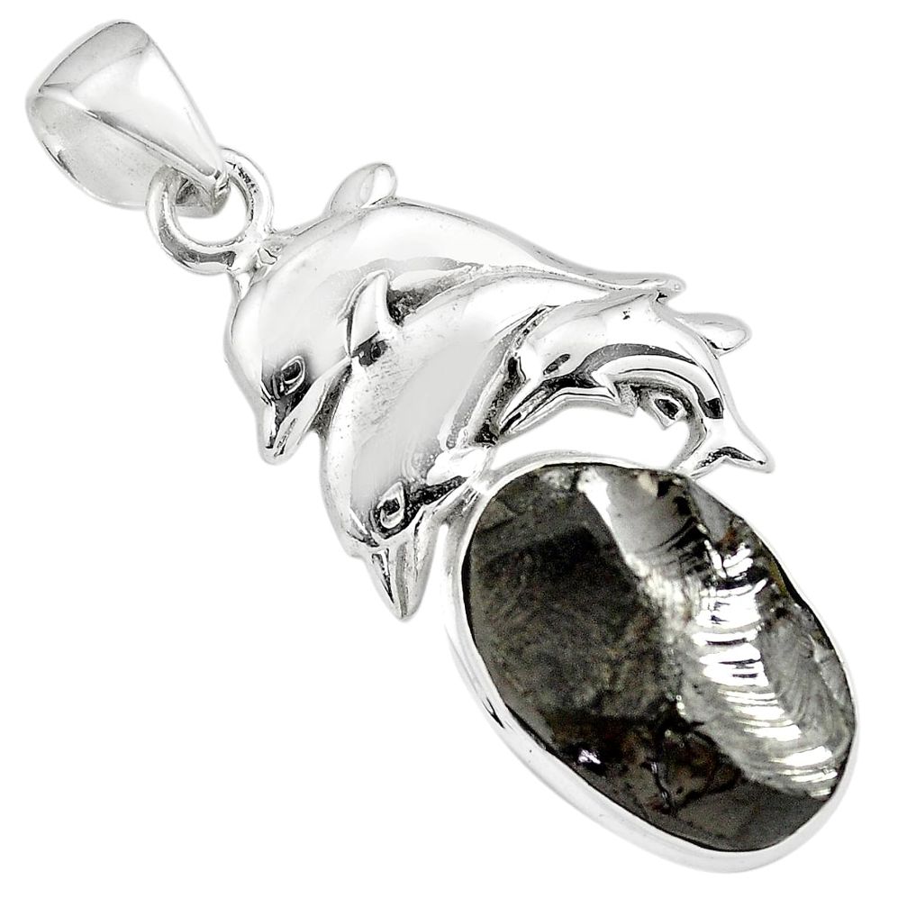 14.82cts natural black shungite 925 sterling silver dolphin pendant p79392