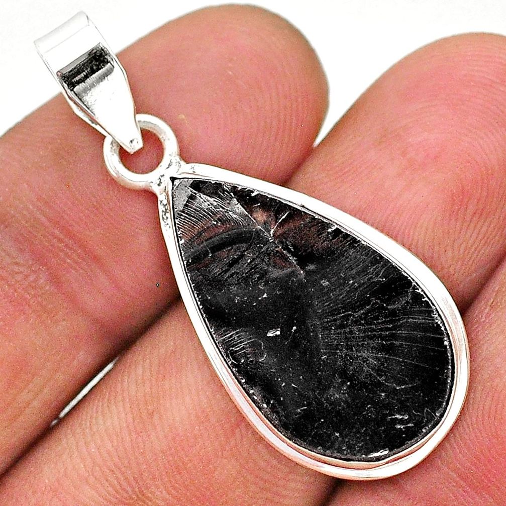 10.15cts natural black shungite 925 sterling silver pendant jewelry t23656