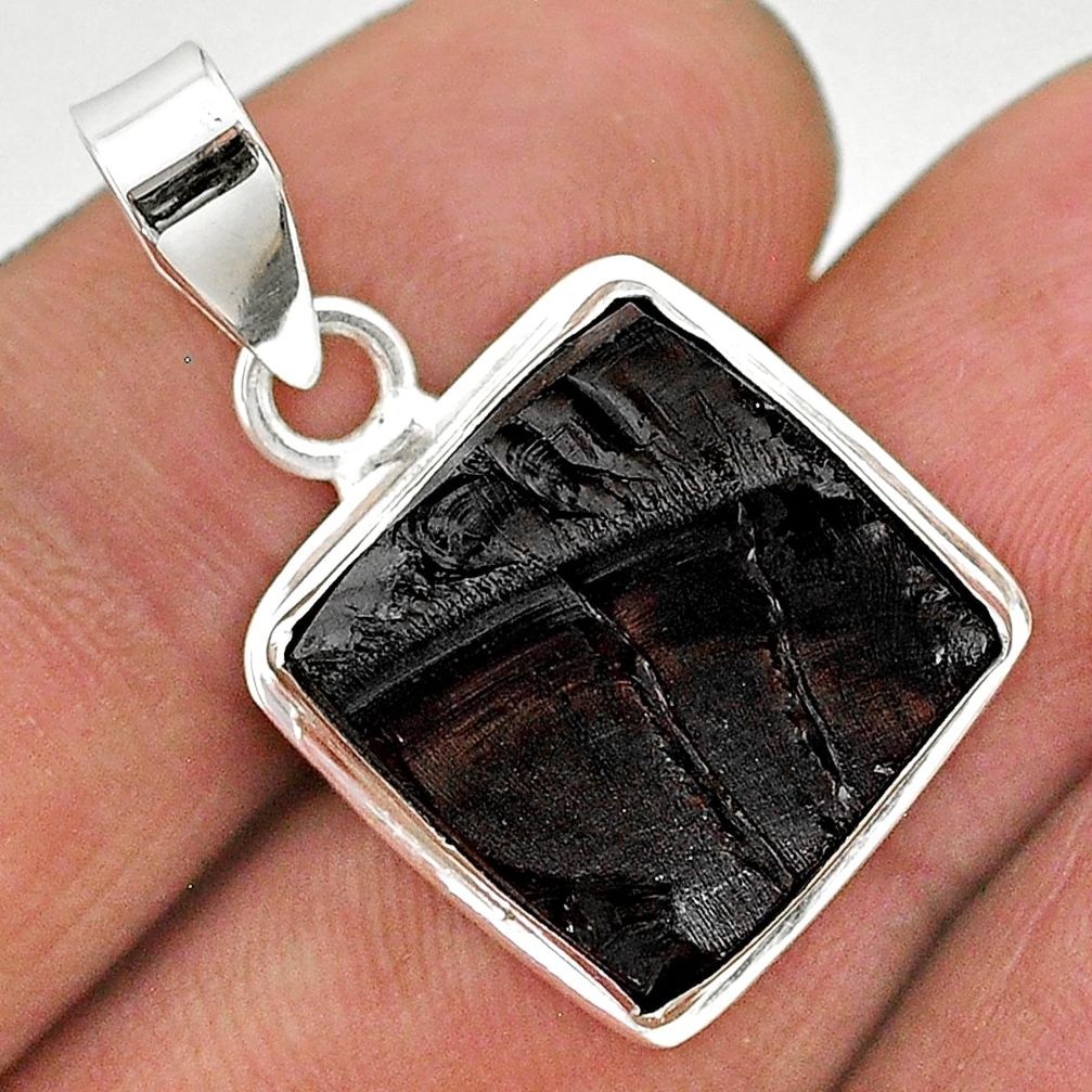 10.73cts natural black shungite 925 sterling silver pendant jewelry t23666