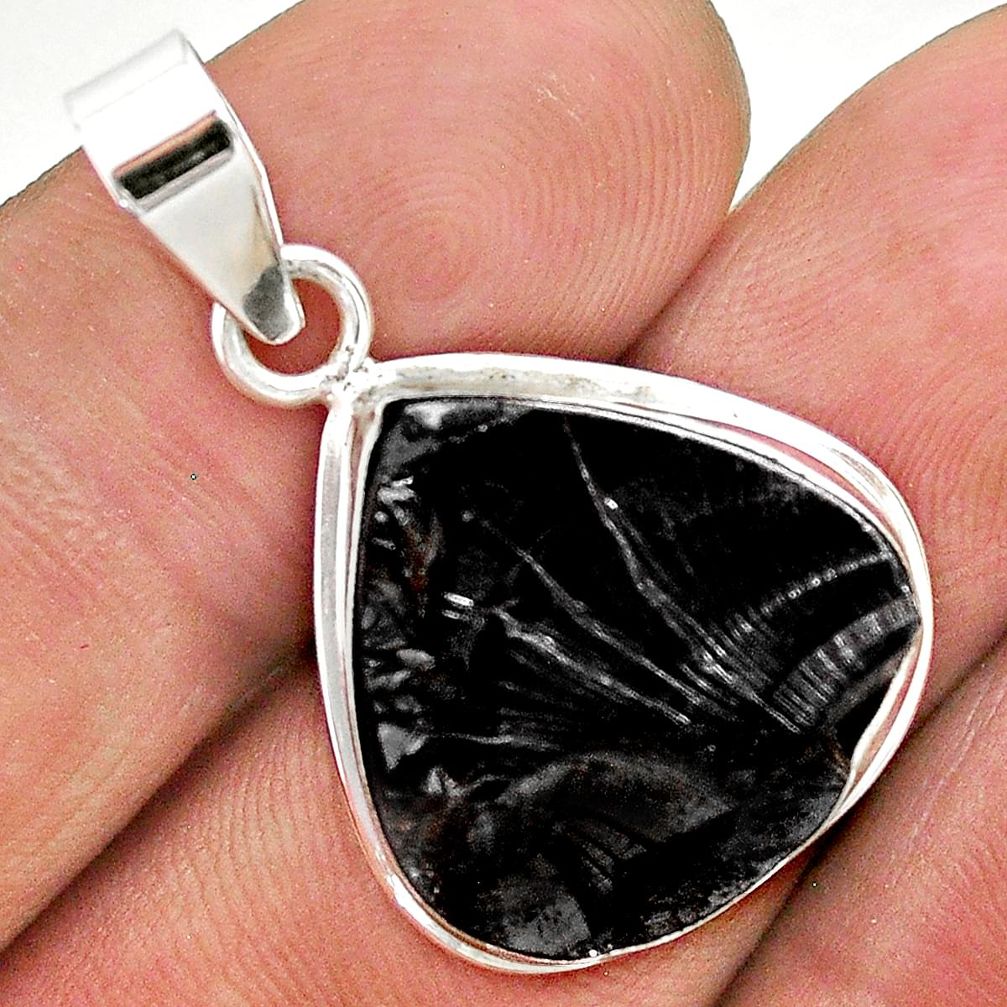 11.23cts natural black shungite 925 sterling silver pendant jewelry t23668