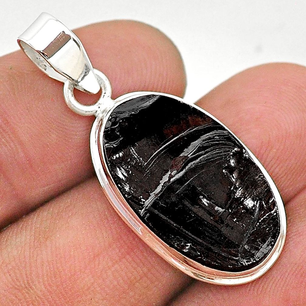 10.22cts natural black shungite 925 sterling silver pendant jewelry t23685