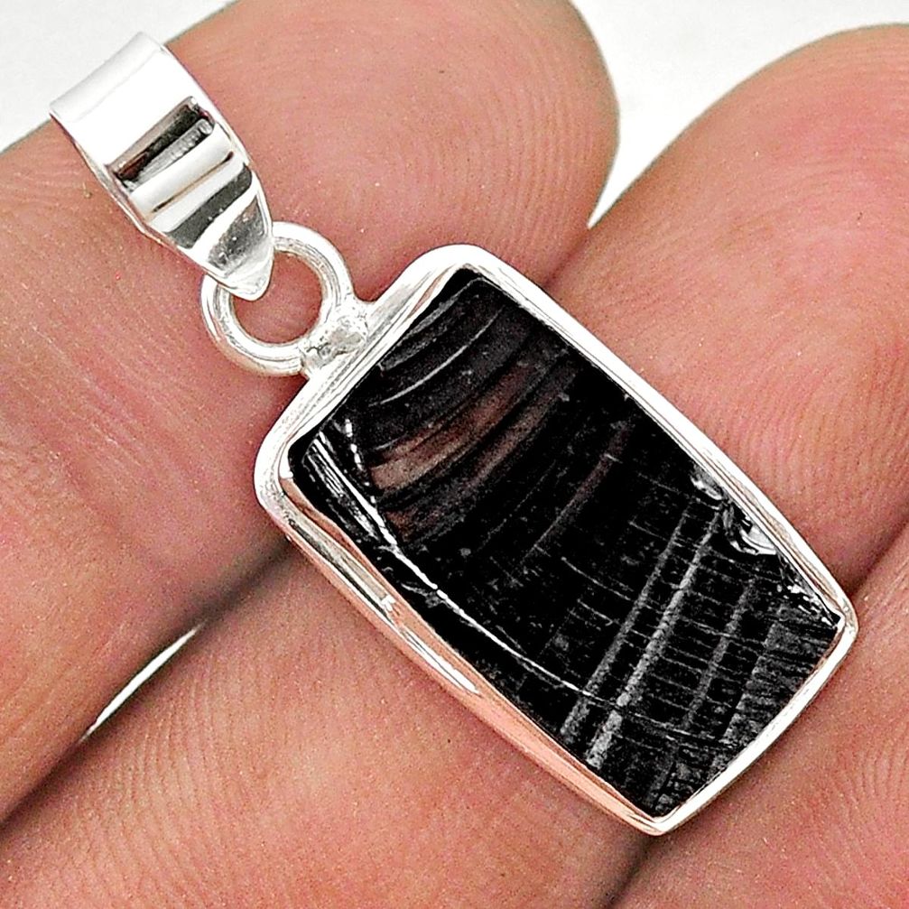 9.65cts natural black shungite 925 sterling silver pendant jewelry t23688