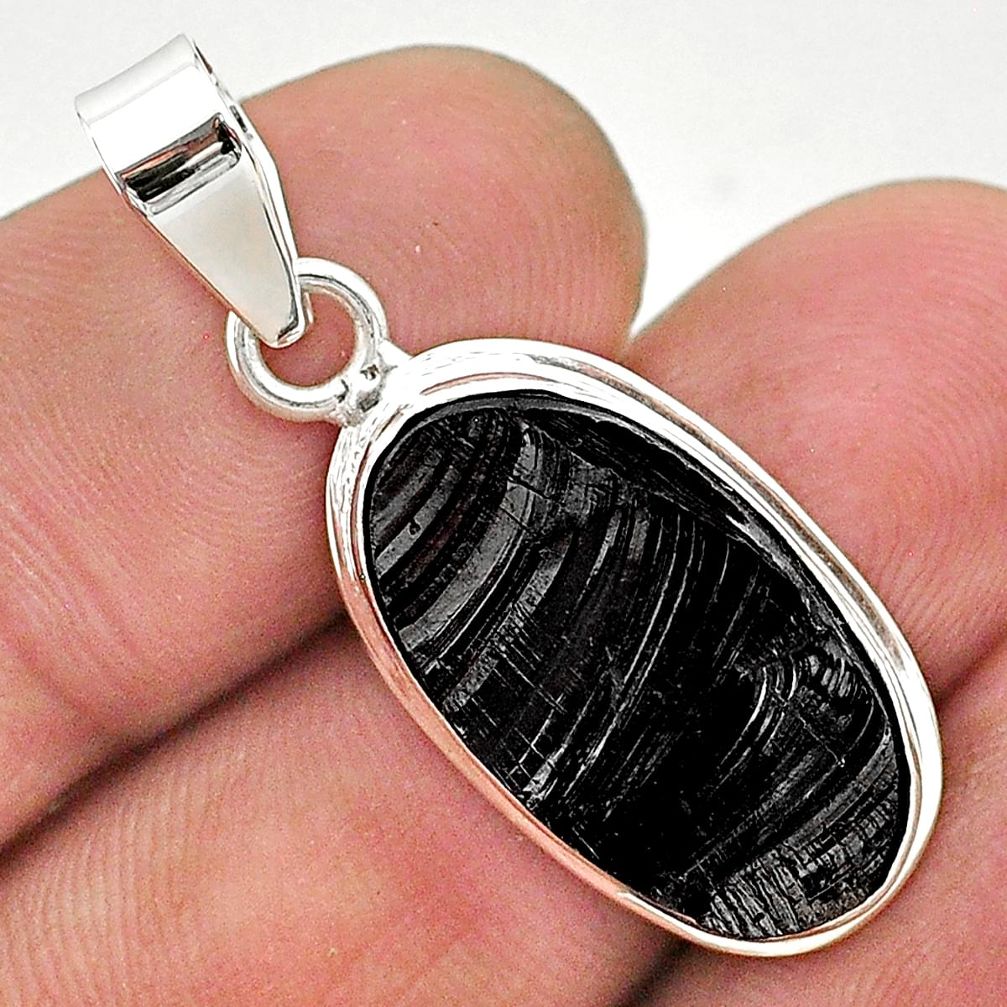 8.83cts natural black shungite 925 sterling silver pendant jewelry t23697