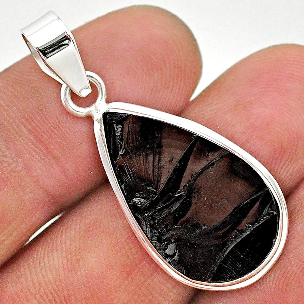 11.74cts natural black shungite 925 sterling silver pendant jewelry t23701