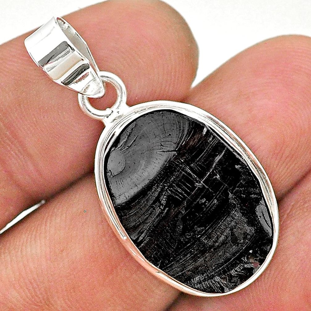 11.59cts natural black shungite 925 sterling silver pendant jewelry t23706