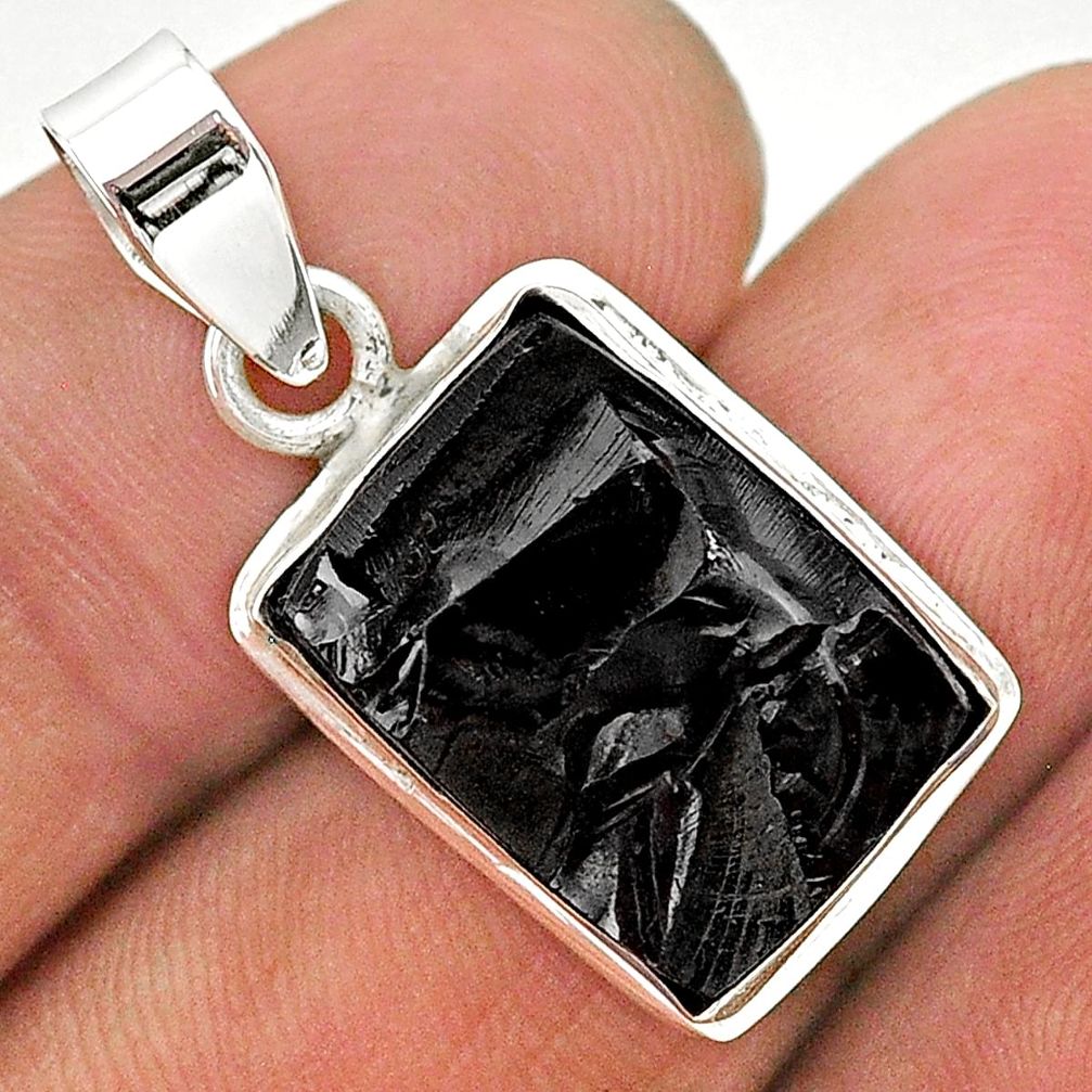 10.78cts natural black shungite 925 sterling silver pendant jewelry t23714