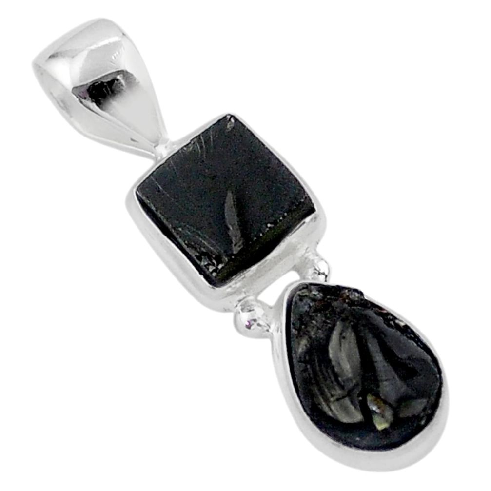 5.83cts natural black shungite 925 sterling silver pendant jewelry t42147