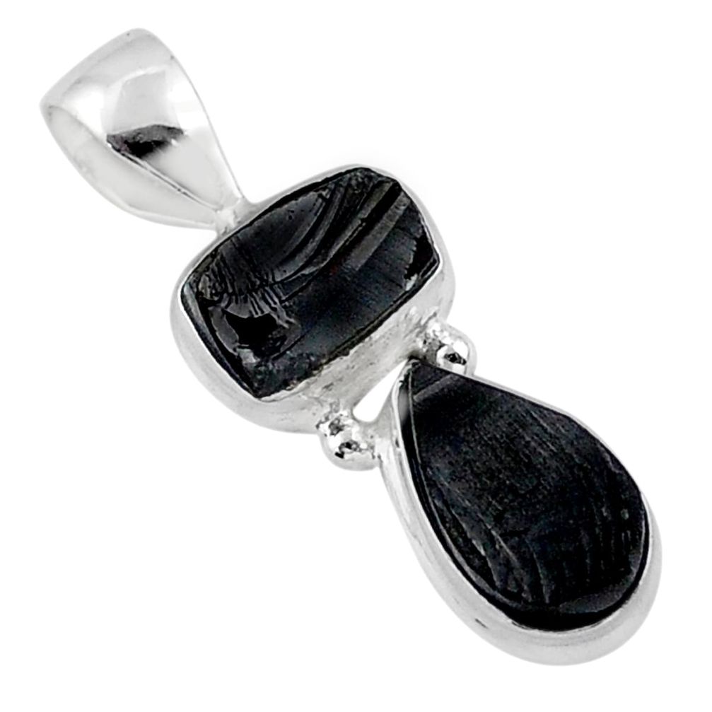6.36cts natural black shungite 925 sterling silver pendant jewelry t42155