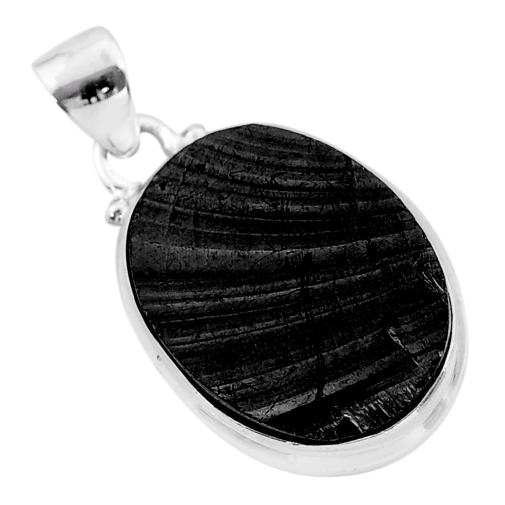 11.57cts natural black shungite 925 sterling silver pendant jewelry t45925