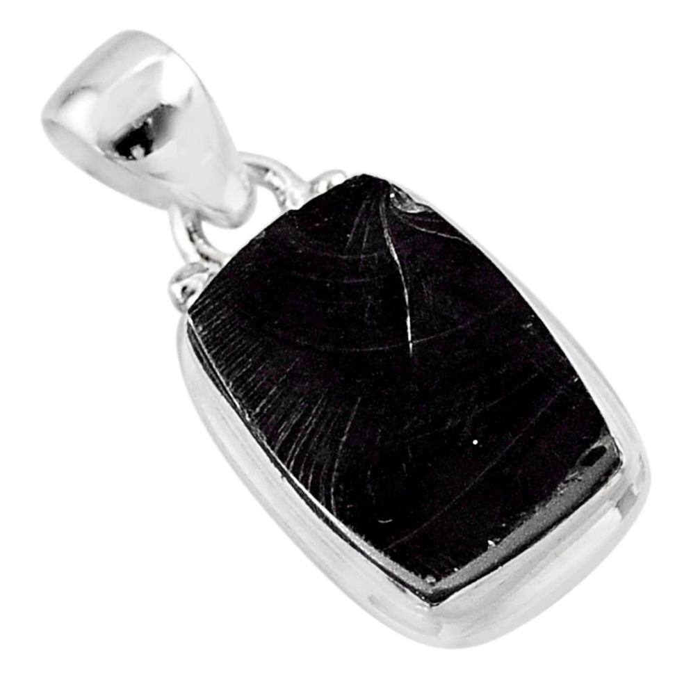 6.93cts natural black shungite 925 sterling silver pendant jewelry t45939