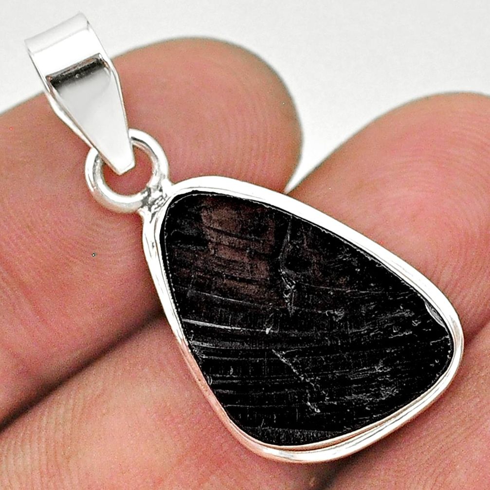 9.34cts natural black shungite fancy 925 sterling silver pendant jewelry t23719