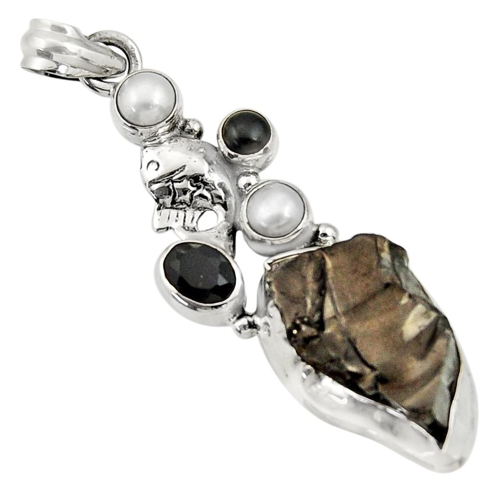 18.15cts natural black shungite onyx pearl 925 sterling silver pendant d43551