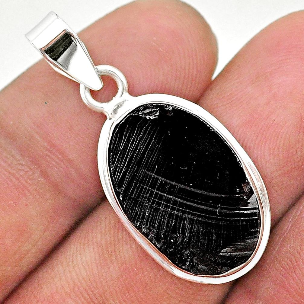 9.82cts natural black shungite oval 925 sterling silver pendant jewelry t23671