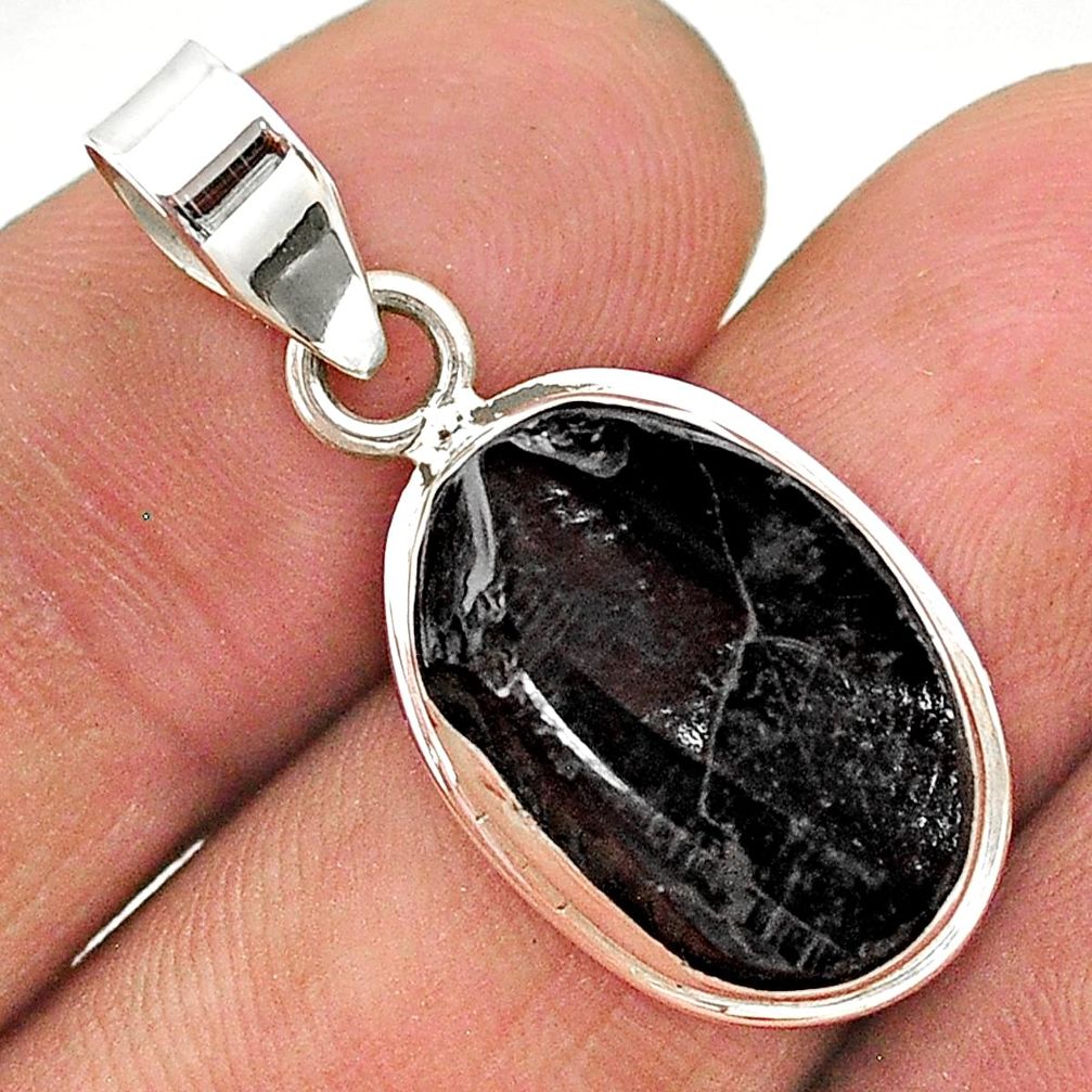 8.86cts natural black shungite oval 925 sterling silver pendant jewelry t23683