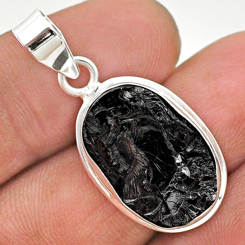 9.29cts natural black shungite oval 925 sterling silver pendant jewelry t23703