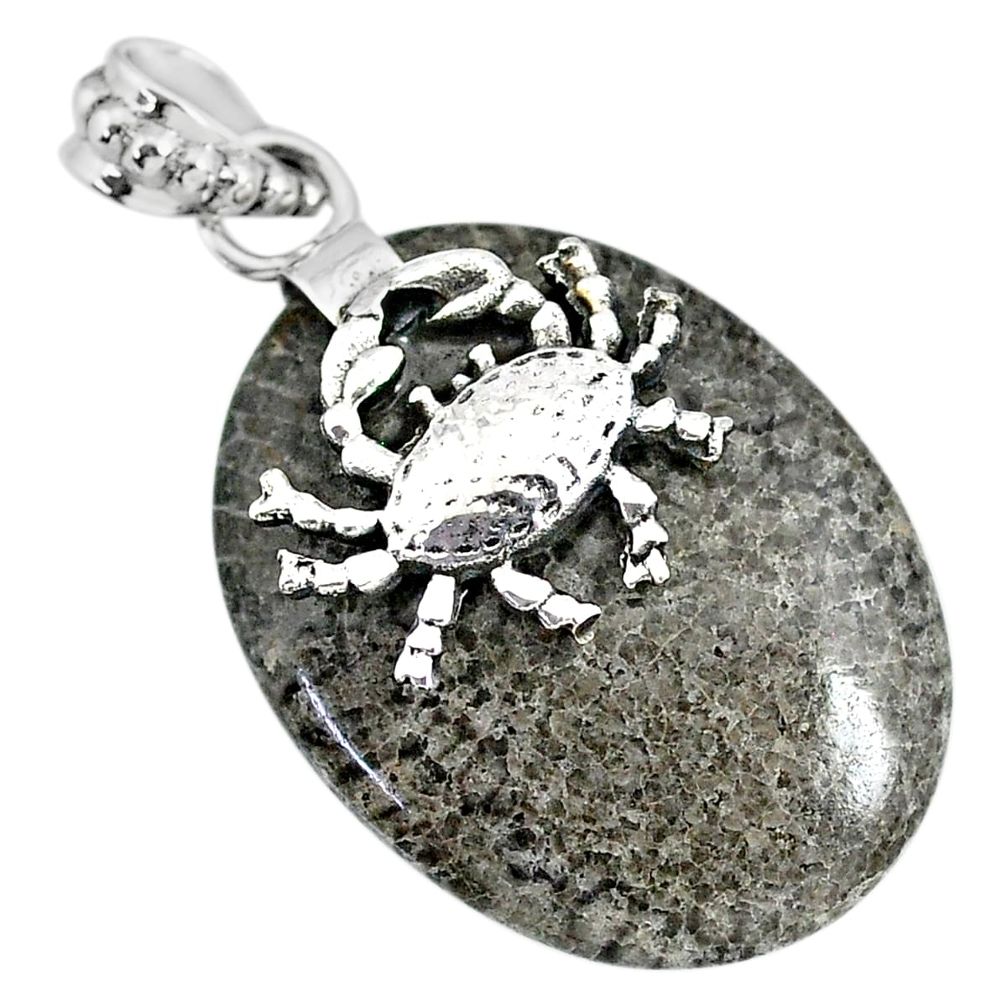 16.08cts natural black stingray coral from alaska 925 silver crab pendant r91344