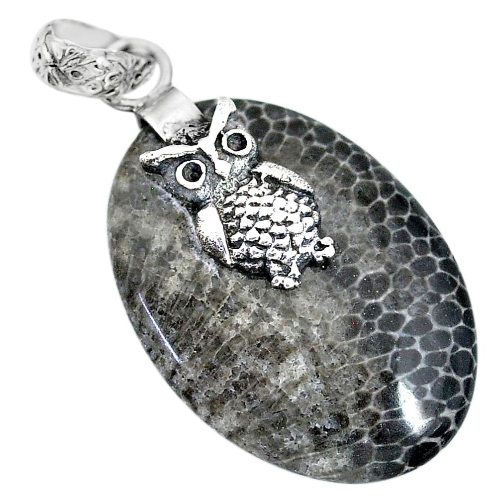  black stingray coral from alaska 925 silver owl pendant r91366