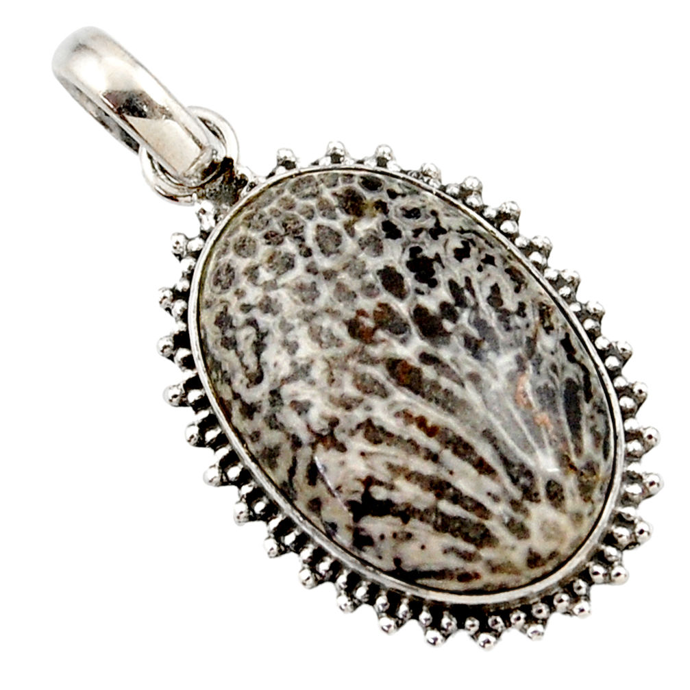 19.20cts natural black stingray coral from alaska 925 silver pendant r27976