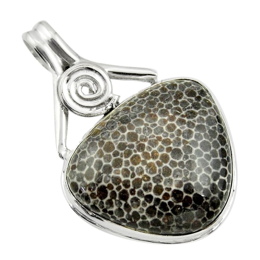 25.57cts natural black stingray coral from alaska 925 silver pendant r32105