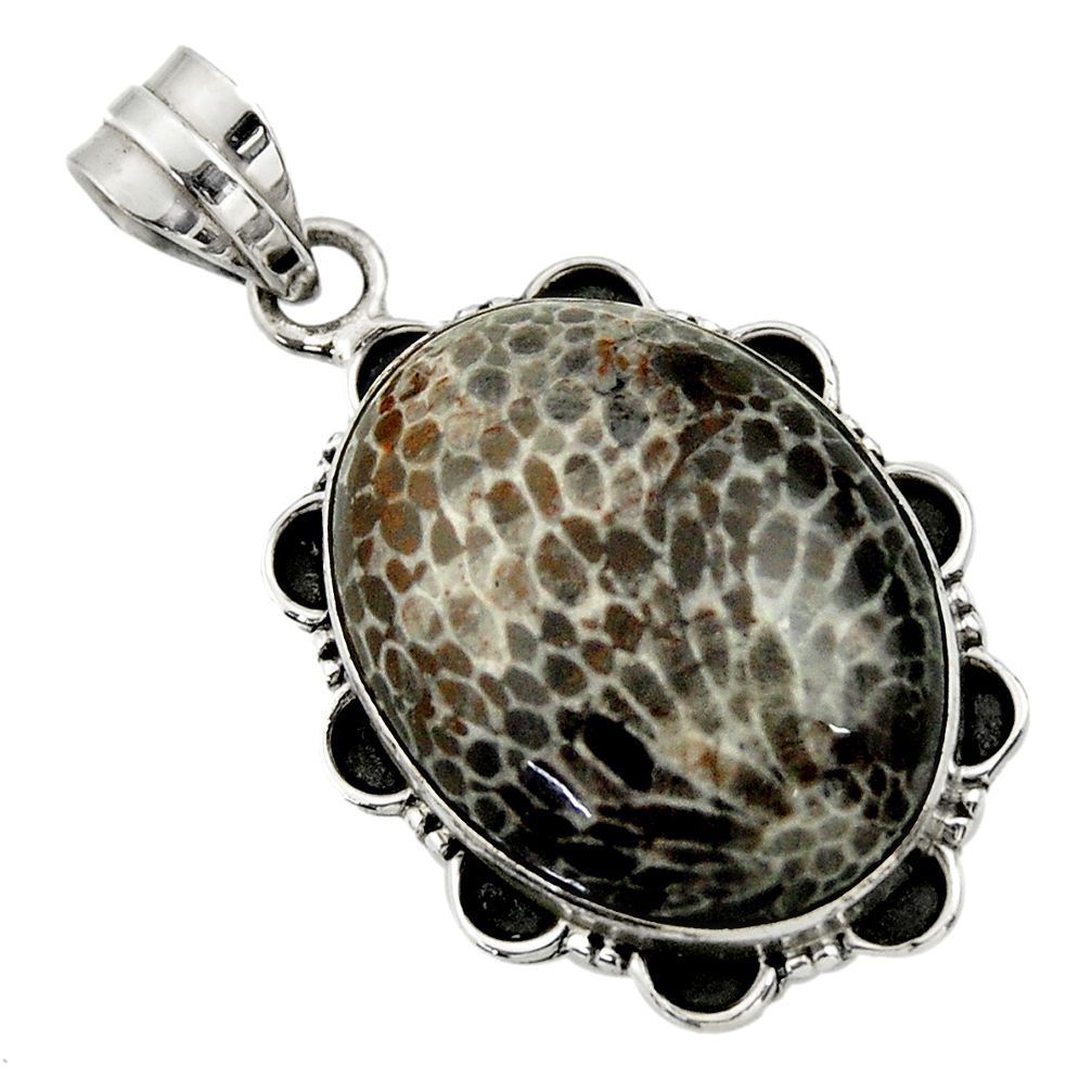 20.33cts natural black stingray coral from alaska 925 silver pendant r32116