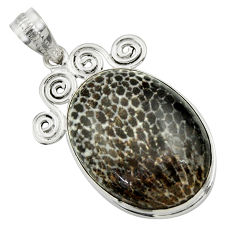 24.46cts natural black stingray coral from alaska 925 silver pendant r32117