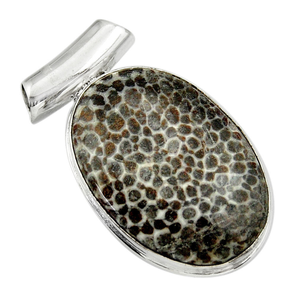 20.85cts natural black stingray coral from alaska 925 silver pendant r32119