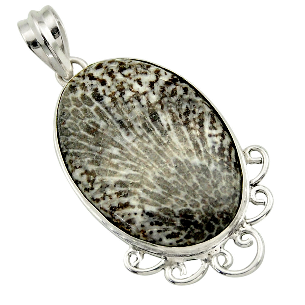 20.07cts natural black stingray coral from alaska 925 silver pendant r32205